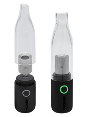 Load image into Gallery viewer, HoneyStick Lil Ripper E-Rig close-up, showcasing its sleek design, glass mouthpiece, and black container, highlighting its portable and powerful vaping functionality.